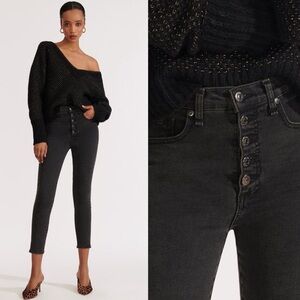 Veronica Beard Charcoal Button-Fly Debbie Skinny High-Rise Jeans